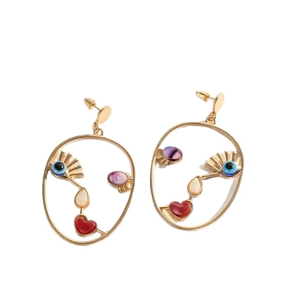 Abstract Gold Cut Metal Face with Colorful Accents - Picture 3 of 7